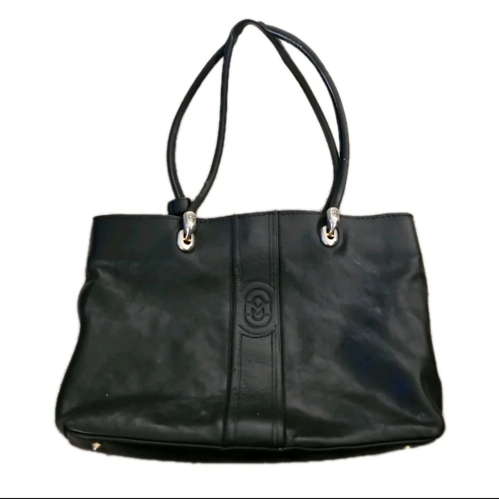 Mario Orlandi Vintage Black Leather Large Tote Bag